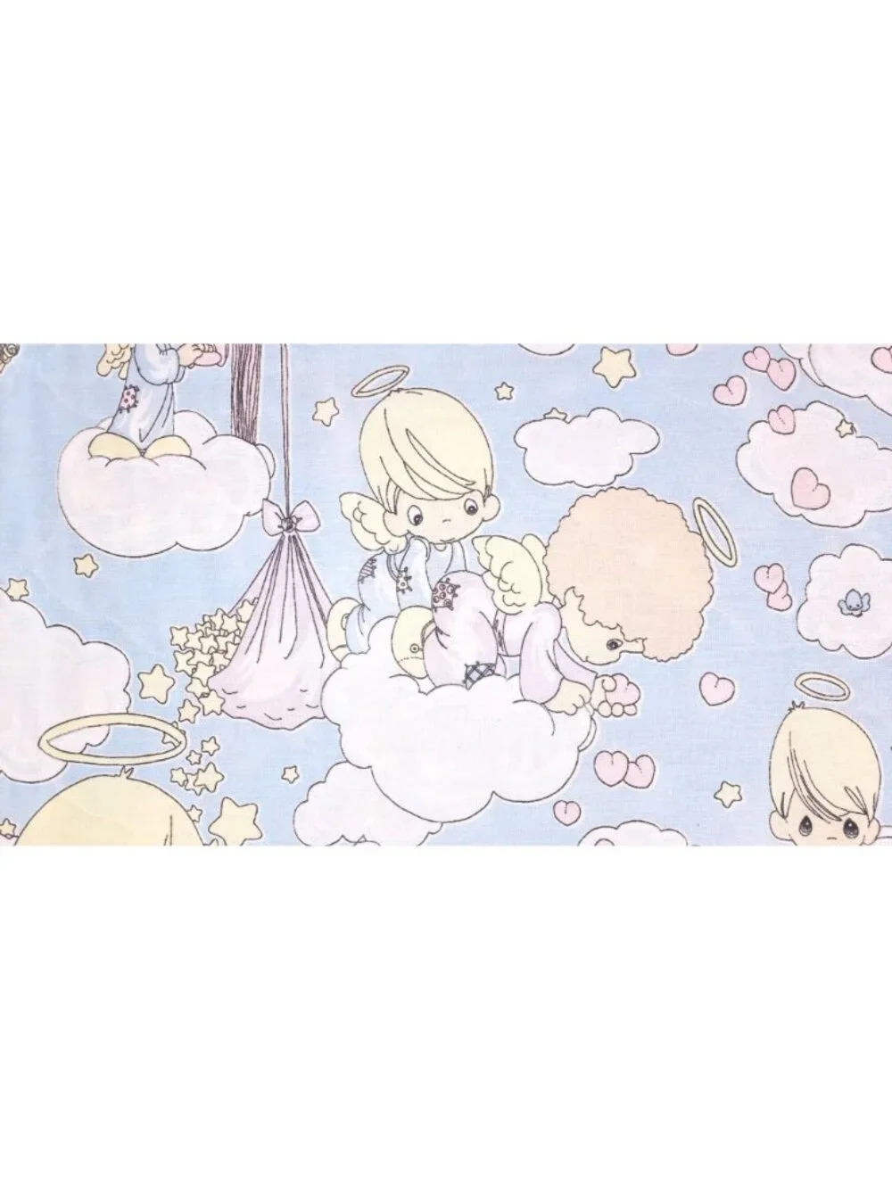 Vintage Handmade Precious Moments Baby Angel Quilt Blanket Blue Double Sided